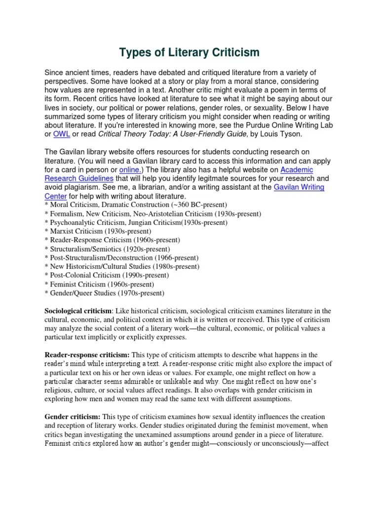Types of Literary Criticism PDF Literary Criticism Archetype
