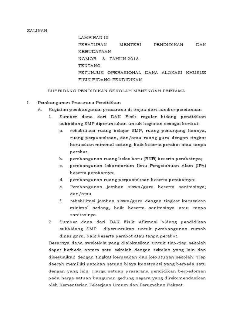 Salinan Lampiran III Permendikbud 8 Tahun 2018 | PDF