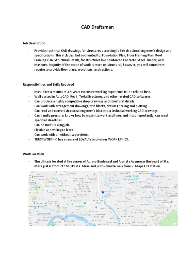 CAD Draftsman Job Description and Details (1) Overtime Employment