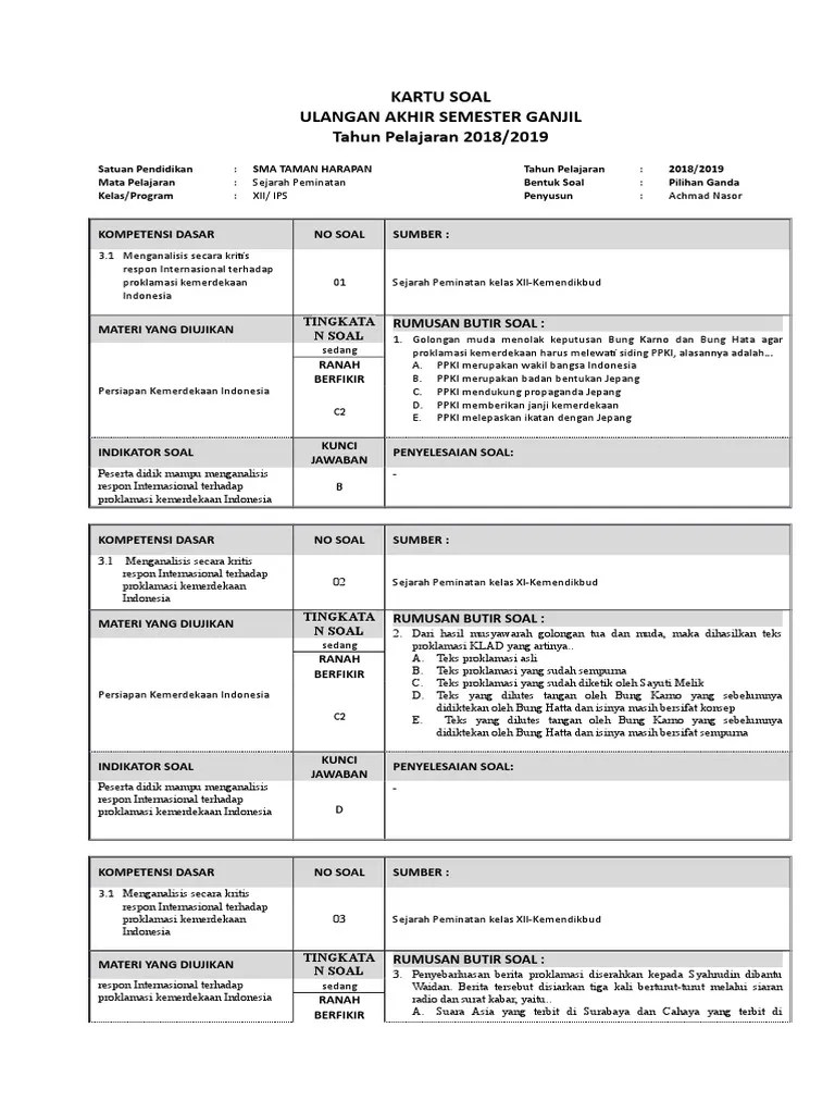 Soal Pg Sejarah Kelas Xi Ips
