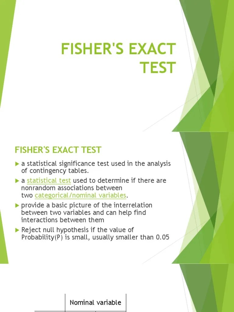 Fisher's Exact Test PDF Statistical Hypothesis Testing P Value