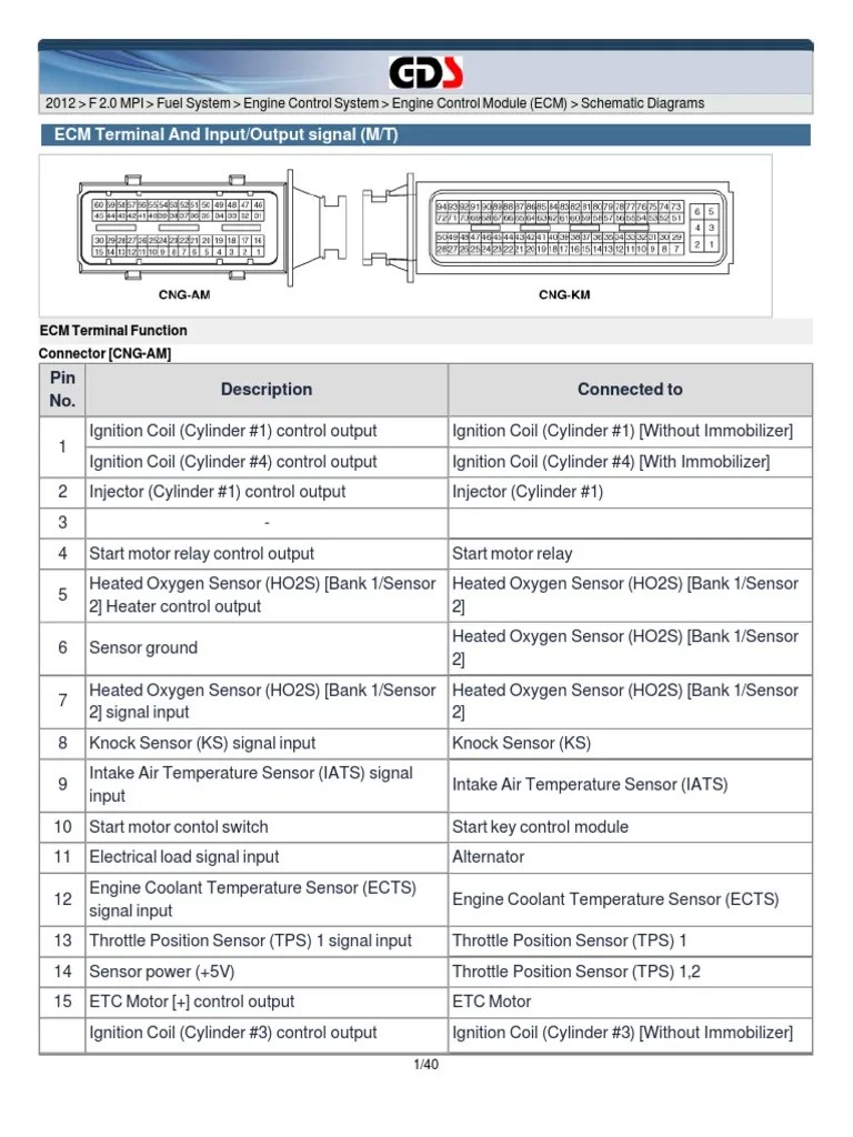 ECM Terminal And Input/Output signal (M/T) Pin No. Description