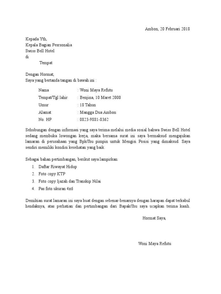 50+ Contoh Surat Lamaran Kerja Bahasa Inggris Untuk Hotel Kitchen