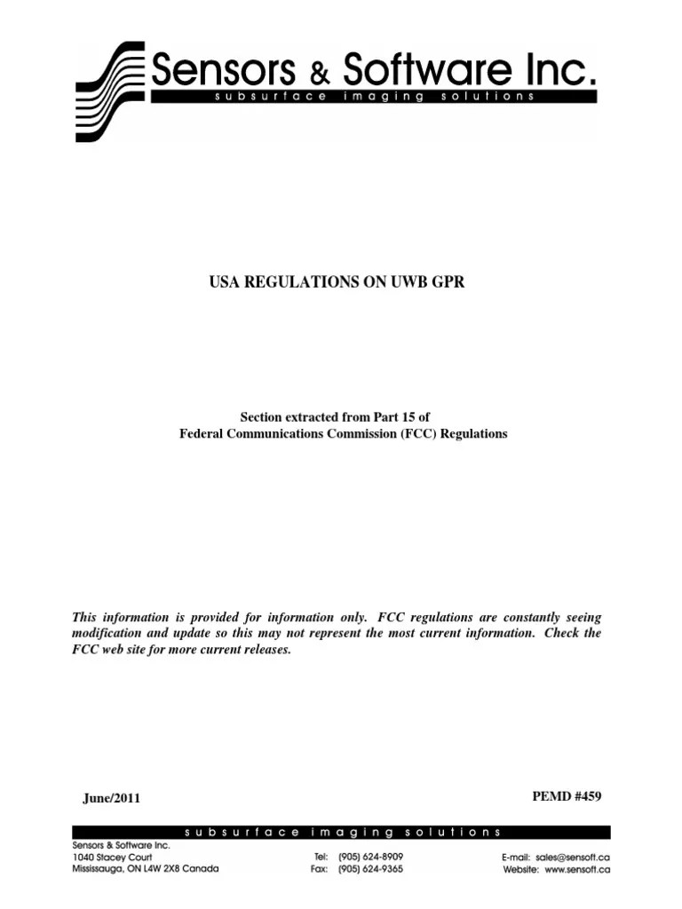 Usa Regulations On Uwb GPR Section Extracted From Part 15 of Federal