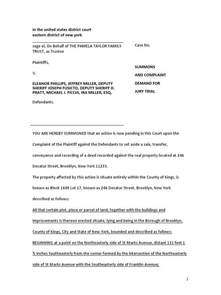 Eastern District New York Federal Court Complaint Fraud Upon the Court