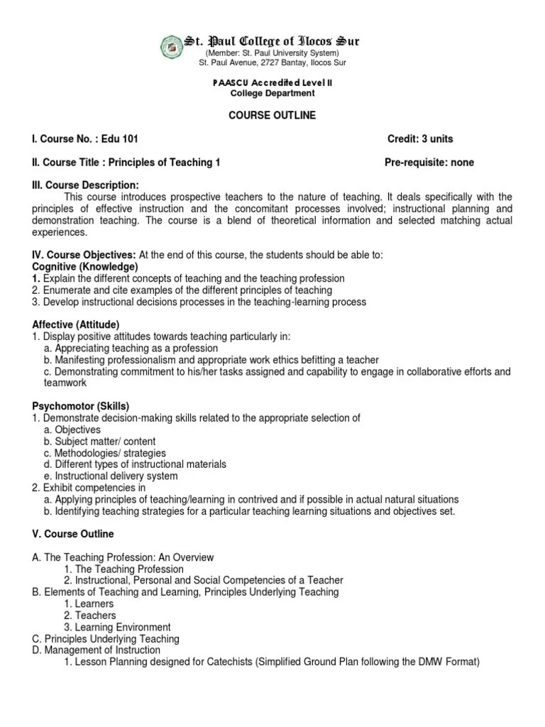 Syllabus in Principles of Teaching PDF PDF Learning Teachers