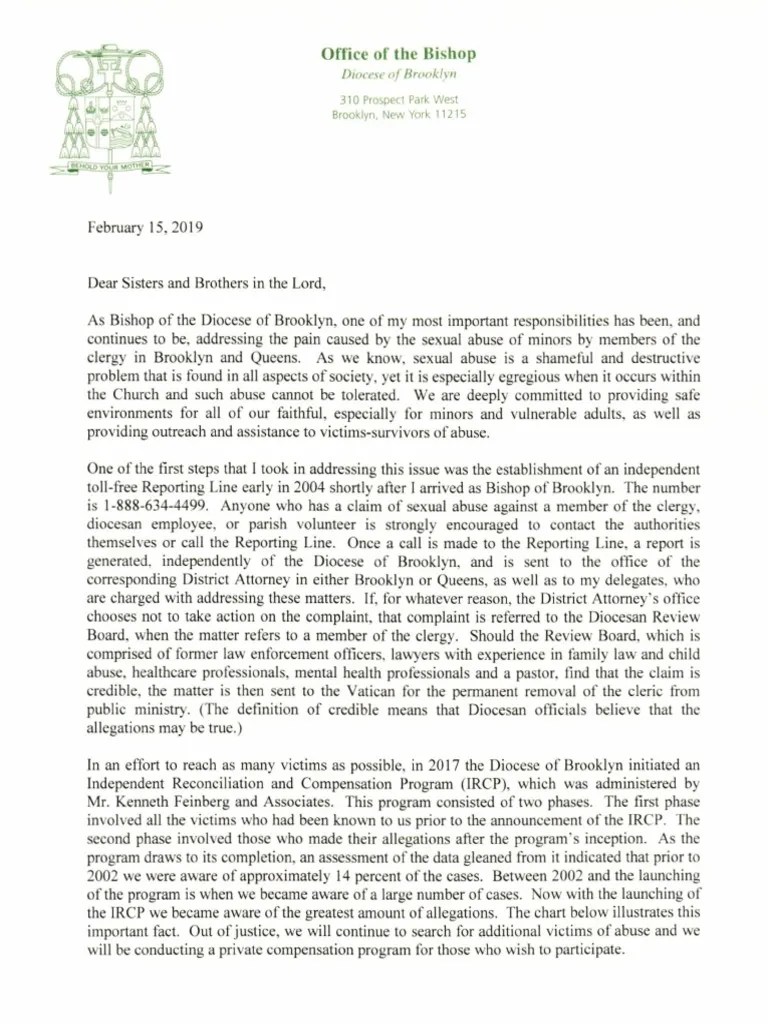 Most Reverend Nicholas DiMarzio Letter