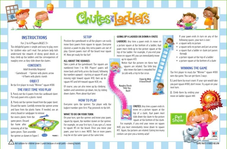 Chutes and Ladders Rules Gaming Games Of Mental Skill Free 30day