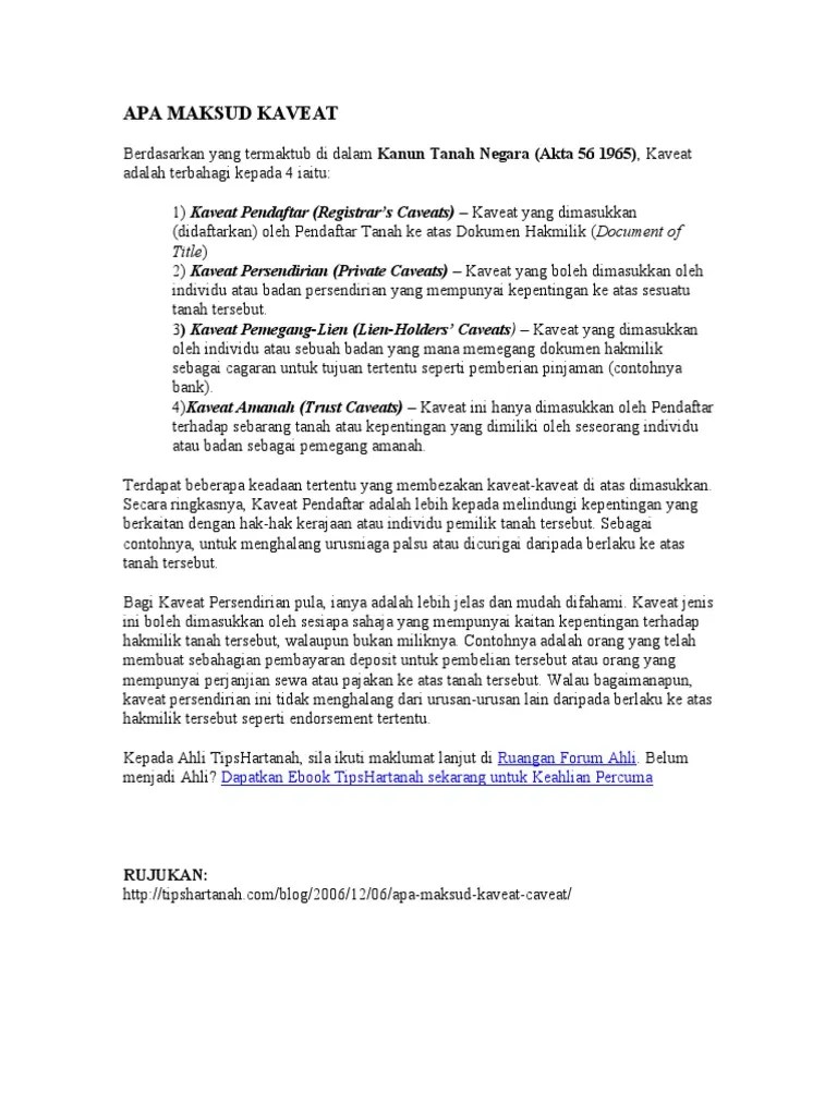APA MAKSUD KAVEAT