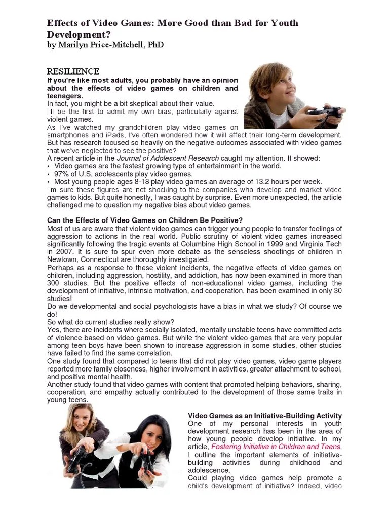 Effects of Video Games PDF Adolescence Video Games