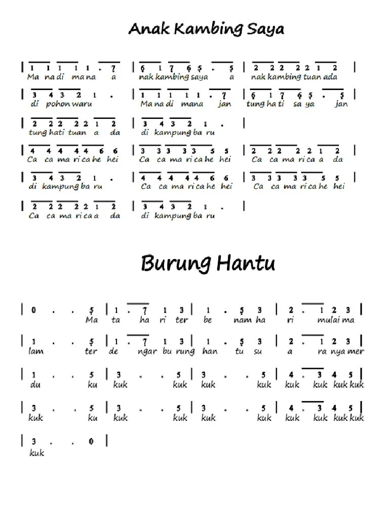 Not Angka Lagu Anak Kambing Saya