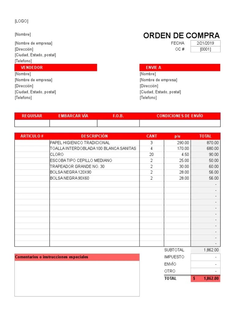 Formato Orden de Compra Business Prueba gratuita de 30 días Scribd