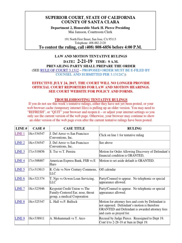 Jon Del Arroz v. Worldcon 21) LAW AND MOTION TENTATIVE RULINGS DATE 2