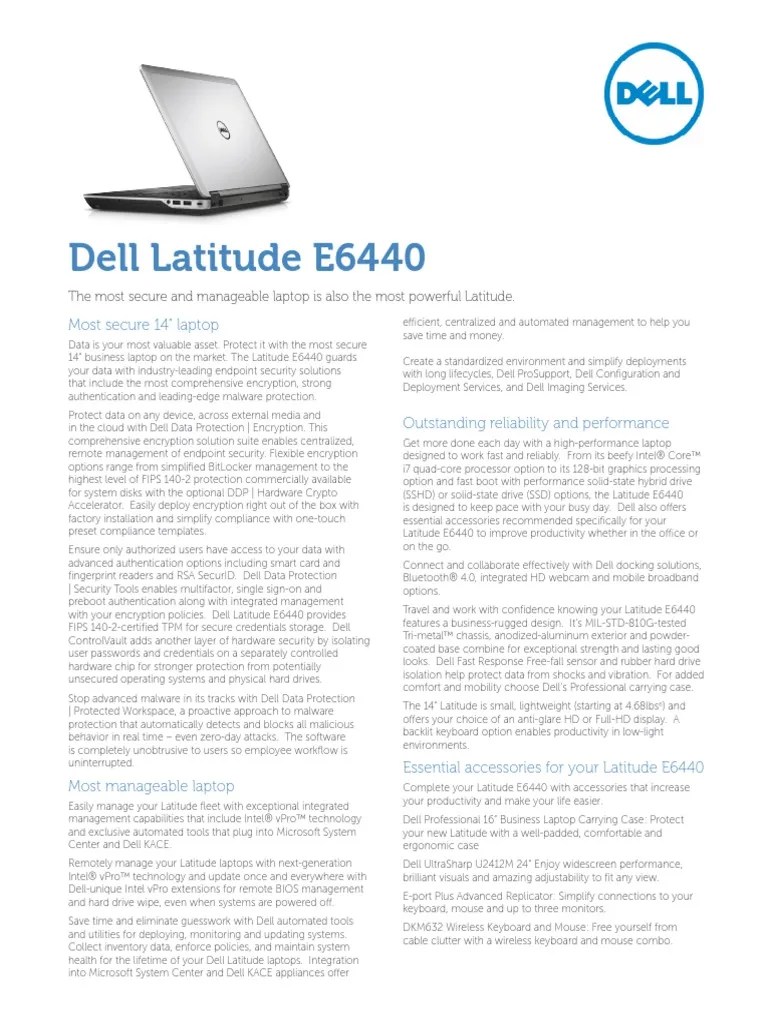 Dell Latitude E6440 Spec Sheet PDF Solid State Drive Laptop
