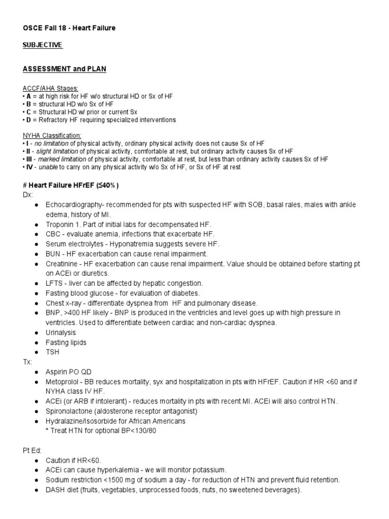 Heart Failure SOAP Note Heart Failure Internal Medicine