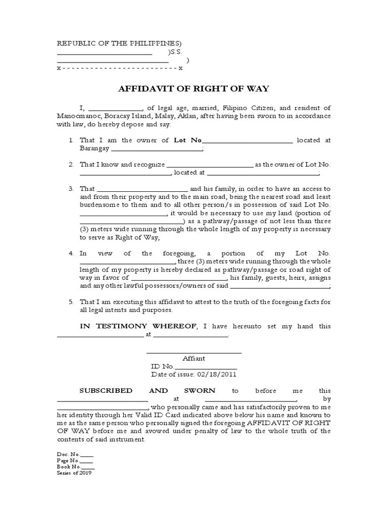 Affidavit Right of Way Affidavit Government And Personhood