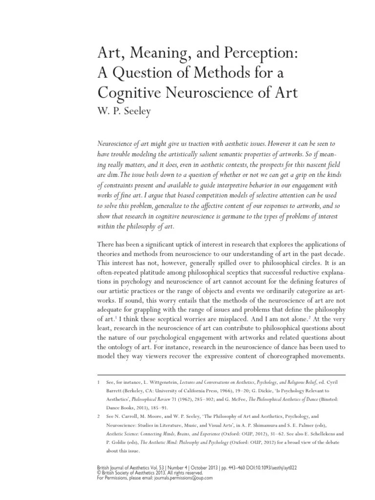 Art, Meaning, and Perception A Question of Methods For A Cognitive