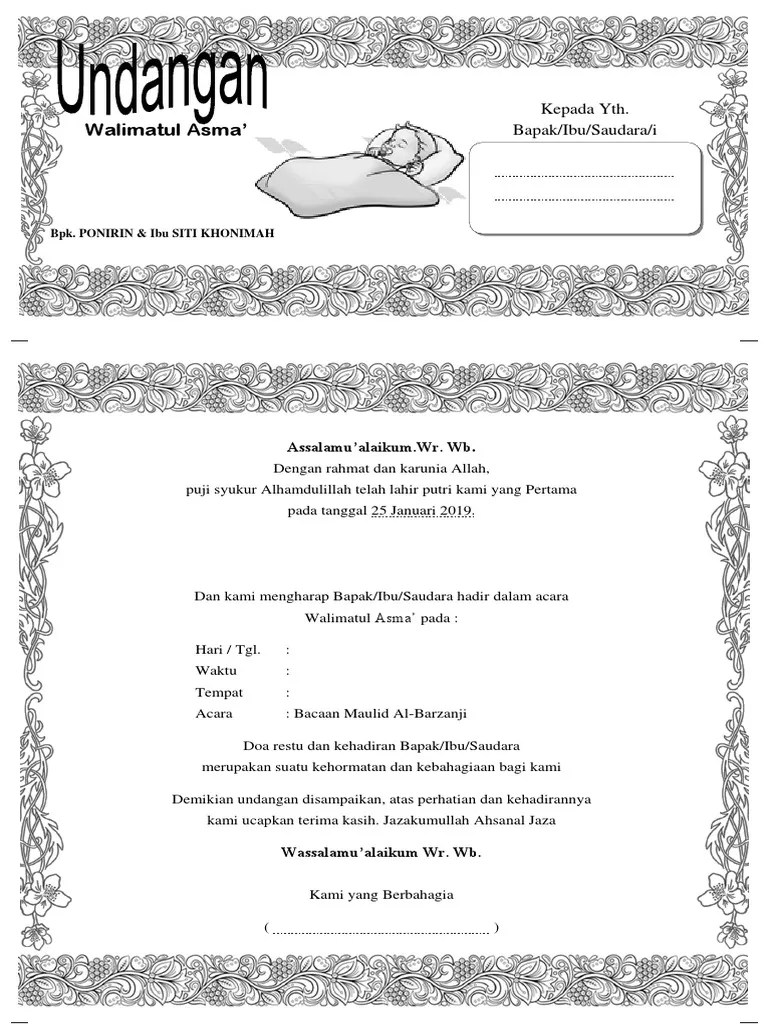 Contoh Undangan Walimatul Tasmiyah | PDF