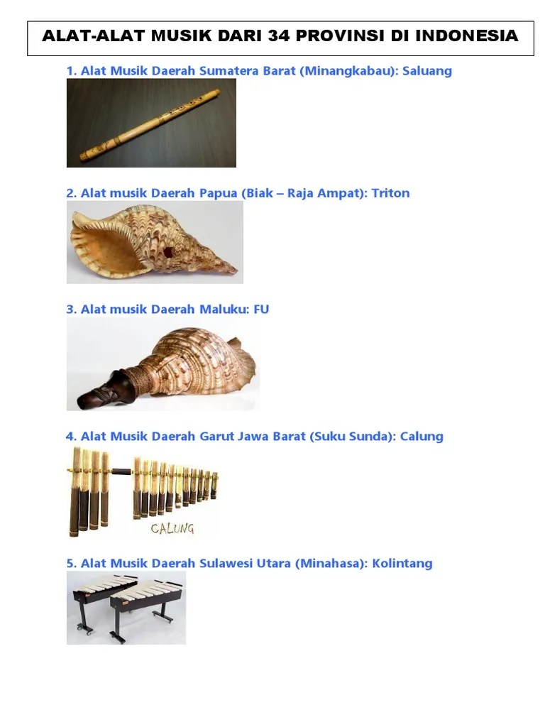 Gambar Alat Musik Tradisional 34 Provinsi Di Indonesia Berbagai Alat