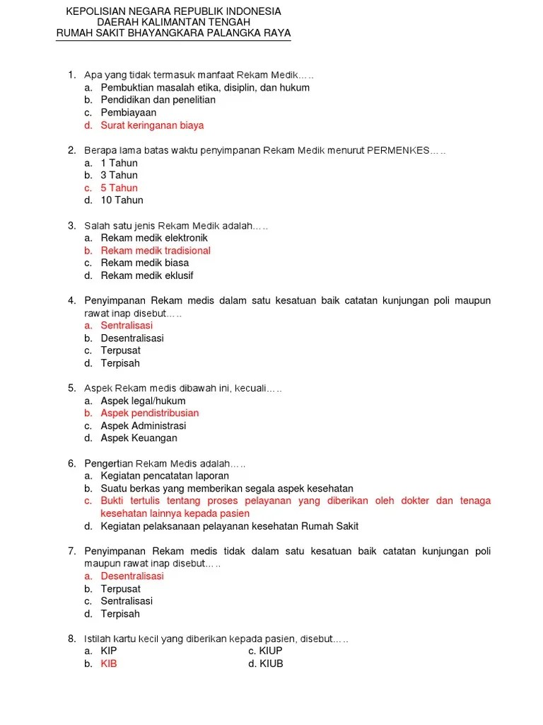 Soal Uji Kompetensi Rekam Medis
