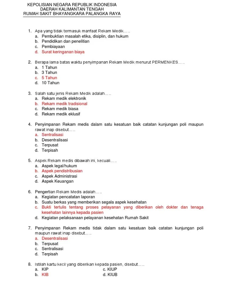 Contoh Soal Ukom Rekam Medis Dan Jawabannya