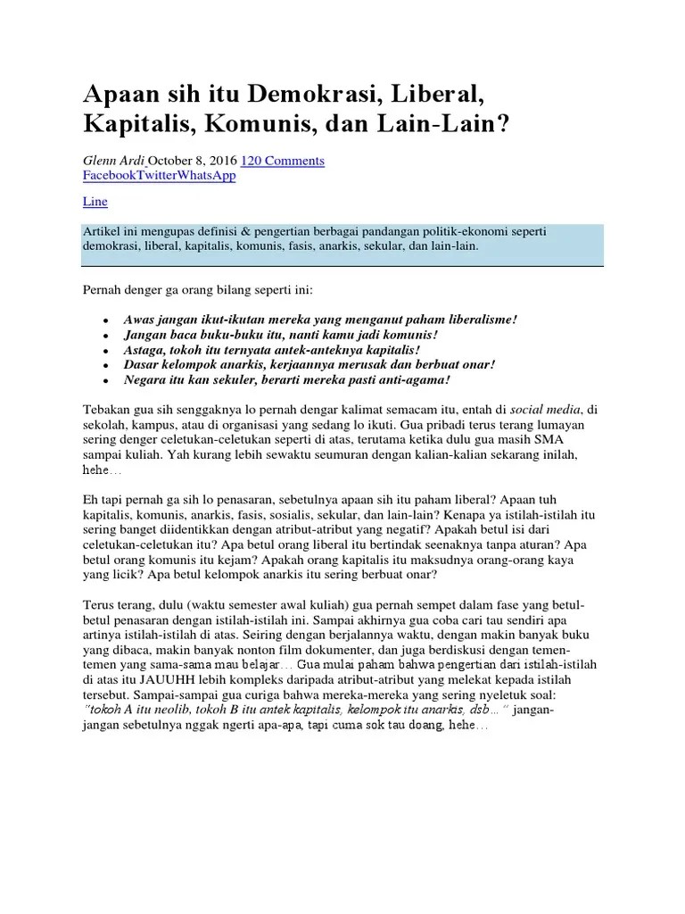 Apaan Sih Itu Demokrasi, Liberal, Kapitalis, Komunis, Dan Lain-Lain | PDF