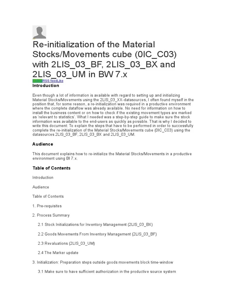 ReInitialization of The Material Stocks/Movements Cube (0IC C03