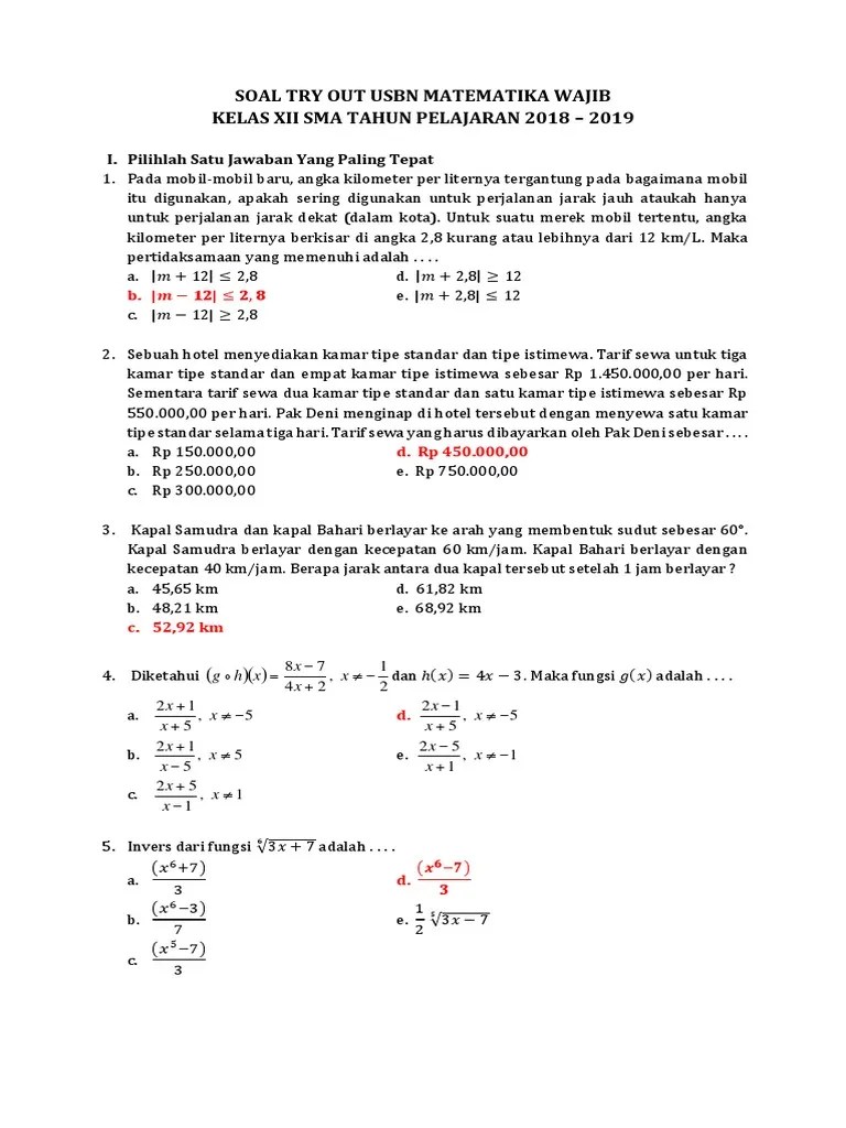 Contoh Soal Usbn Matematika 2018 Sma Contoh Soal Terbaru