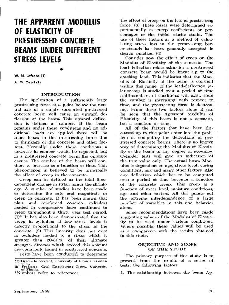 The Apparent Modulus of Elasticity of Prestressed Concrete Beams Under