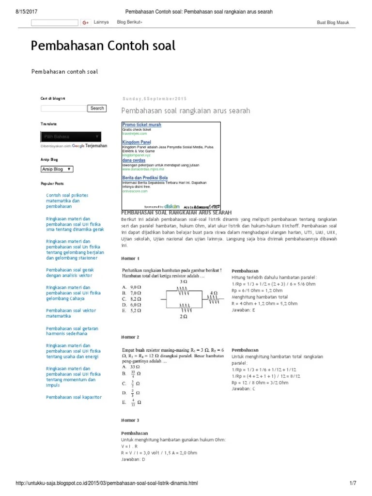 Contoh Soal Dan Pembahasan Arus Listrik Searah