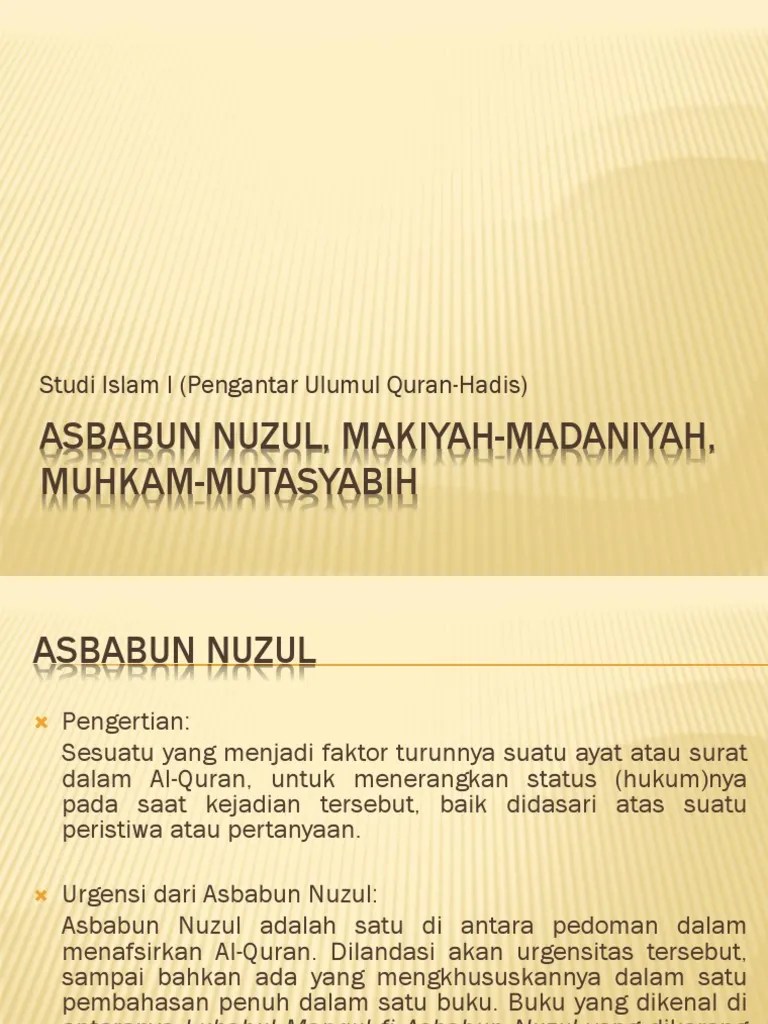 Asbabun Nuzul, Makiyah-Madaniyah, Muhkam-Mutasyabih | PDF