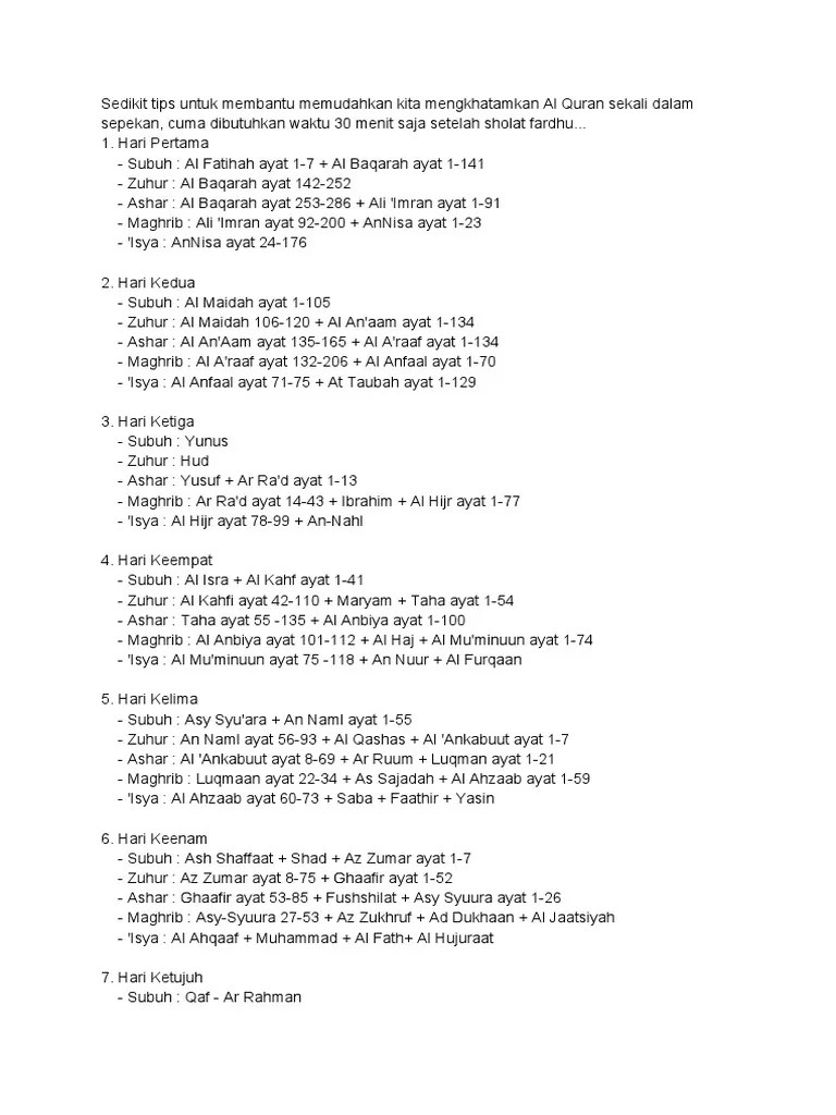Cara Khatam Alquran Dalam Seminggu | PDF