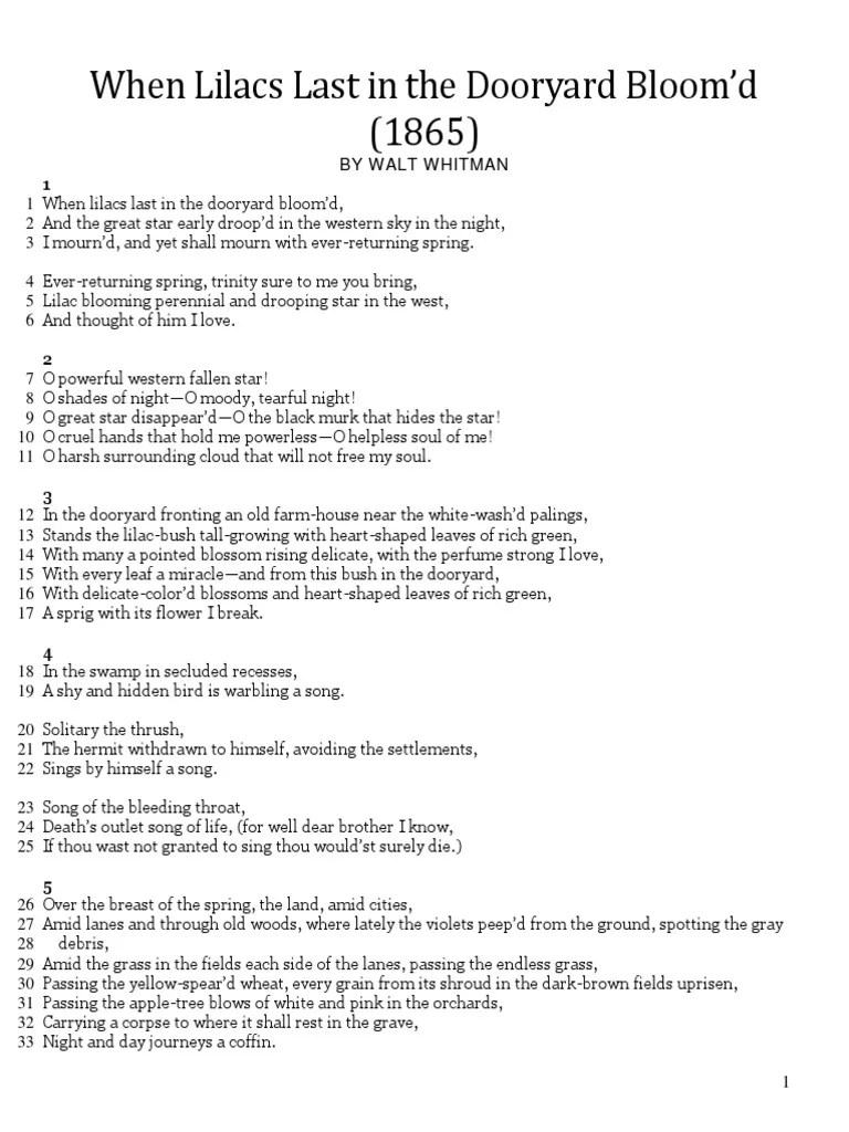 When Lilacs Last in The Dooryard Bloom PDF Nature