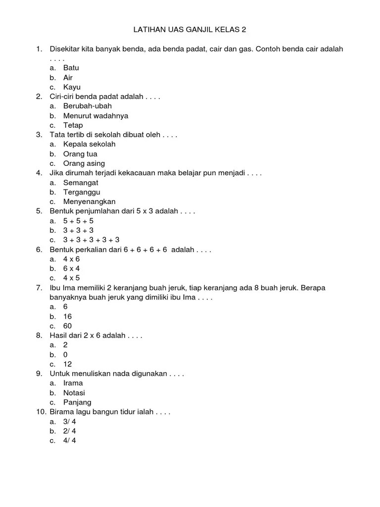 Soal Tematik Kelas 2 | PDF