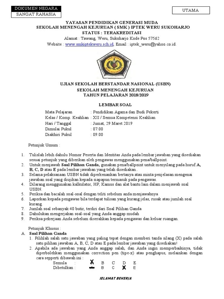 Cover Soal Usbn Smk 2019 IlmuSosial.id