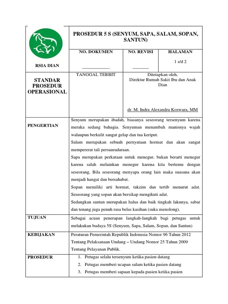 Sop 5 S (Senyum, Sapa, Salam, Sopan, Santun) | PDF