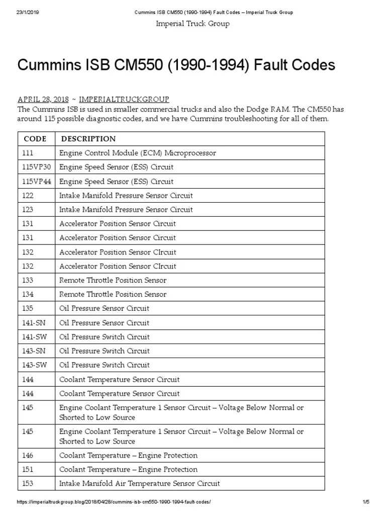 Cummins ISB CM550 (19901994) Fault Codes Imperial Truck Group