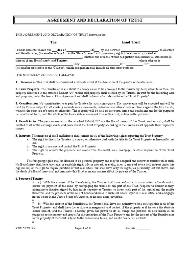 Land Trust AgreementRev 1 Trust Law Assignment (Law)