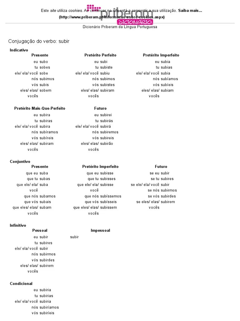 Conjugação Do Verbo Subir No Dicionário Priberam Linguística Idiomas