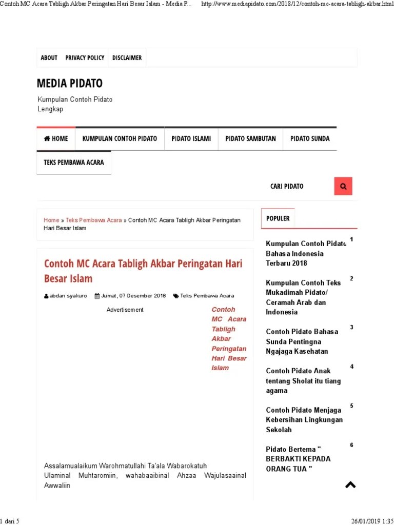 Contoh MC Acara Tabligh Akbar Peringatan Hari Besar Islam - Media Pidato |  PDF