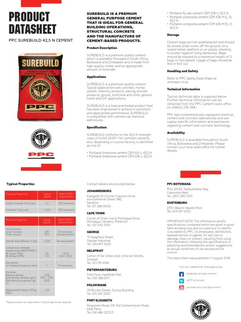 PPC Surebuild Datasheet 2019 1e PDF PDF Concrete Cement