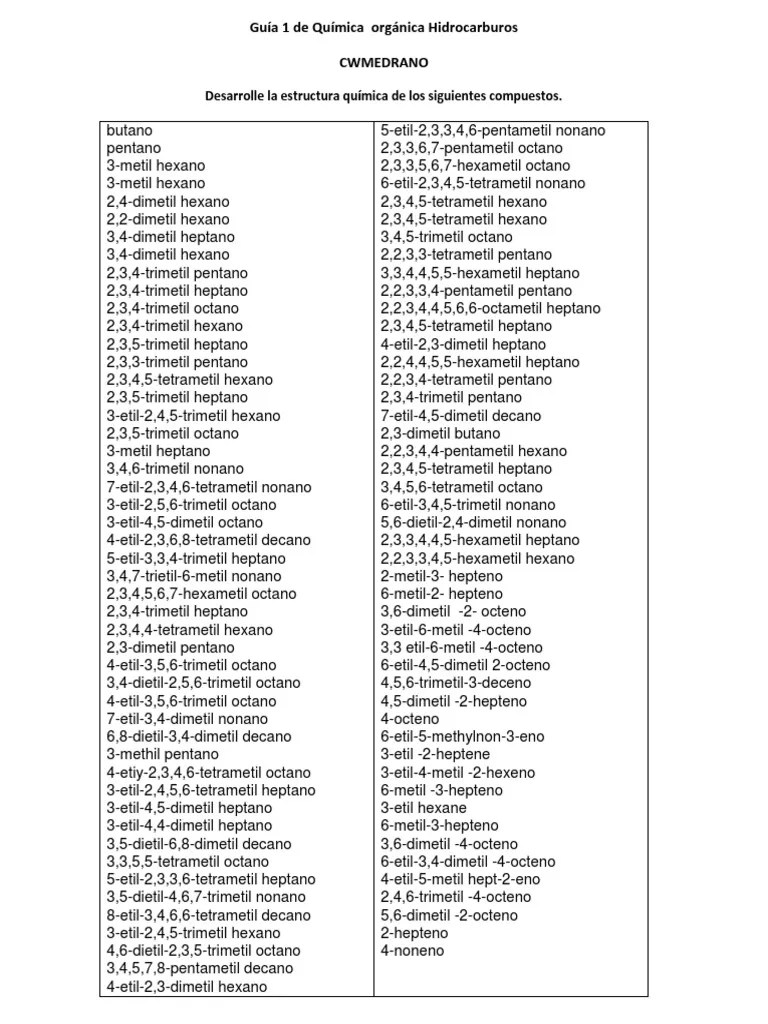 Ejercicicos de Alcanos | PDF | Compuestos orgánicos | Química Orgánica
