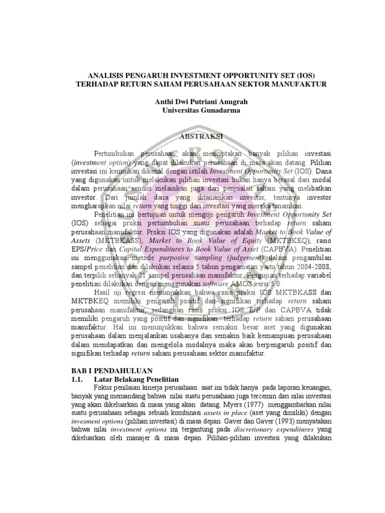 Pengaruh Investment Opportunity Set Terhadap Harga Saham Investing Plan