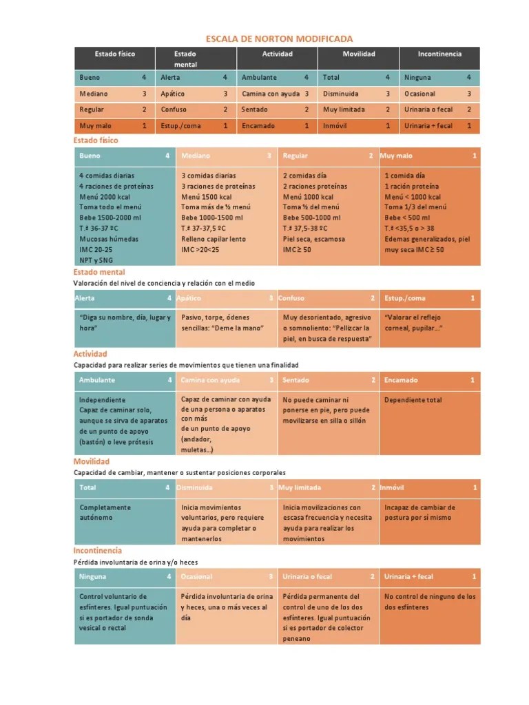 Escala De Norton Modificada Estado físico Especialidades Medicas