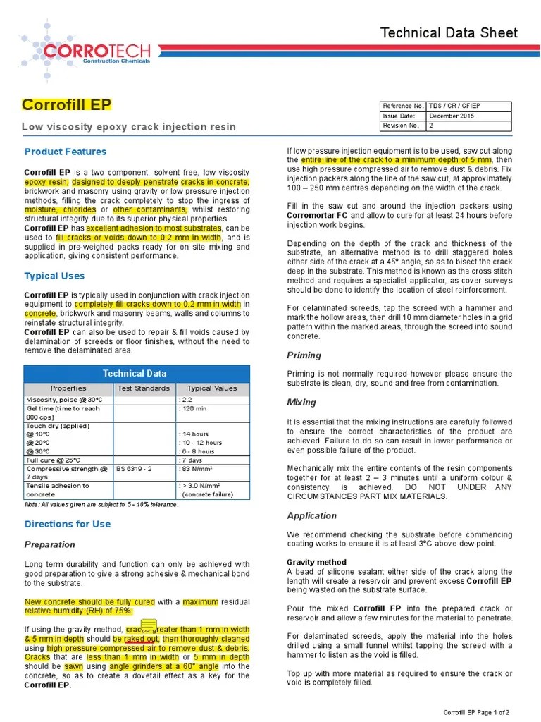 Corrofill EP Datasheet PDF Epoxy Shelf Life