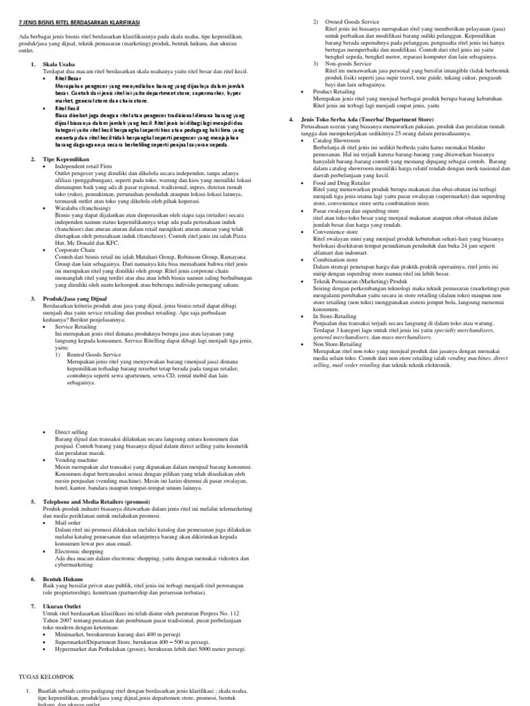 7 Jenis Bisnis Ritel Berdasarkan Klarifikasi | PDF