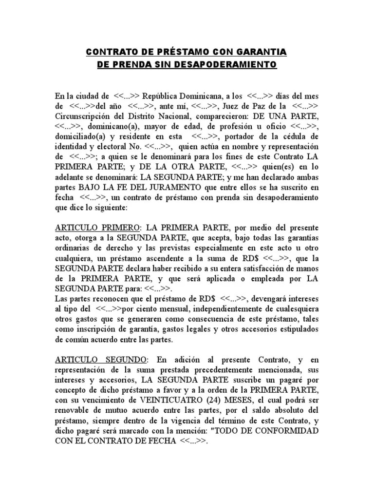 Contrato de Préstamo Con Garantia Sin Desapoderamiento