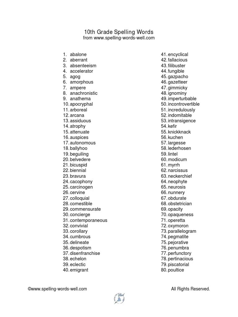 9th grade spelling worksheets