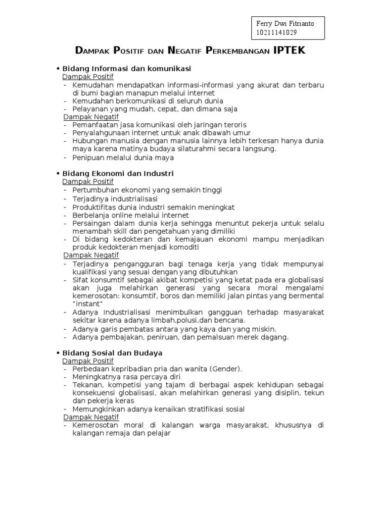 Dampak Positif Dan Negatif An IPTEK | PDF