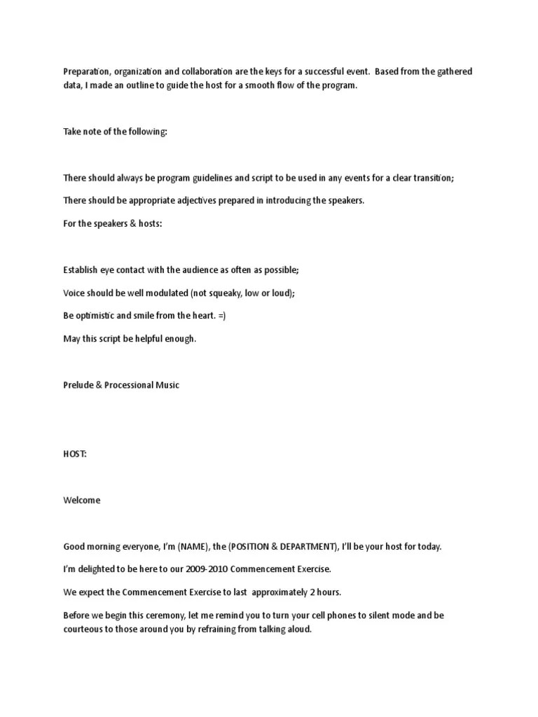 Master of Ceremony (EMCEE) Script For Graduation Ceremony PDF